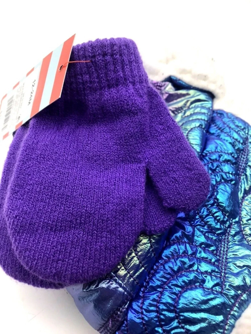Toddler Winter Hat Size 12/24m Girls Mittens Set Matching Children Kids Purple